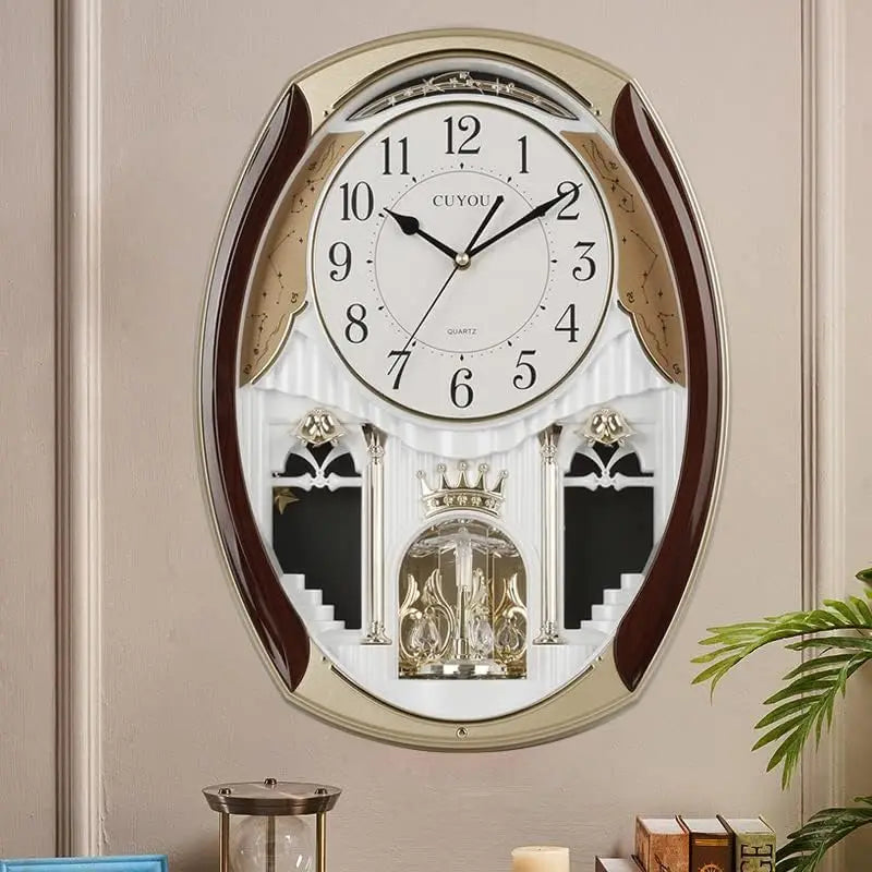 Rotating Pendulum Musical Wall Clock with 18 Melodies, Decorative for Home or Church