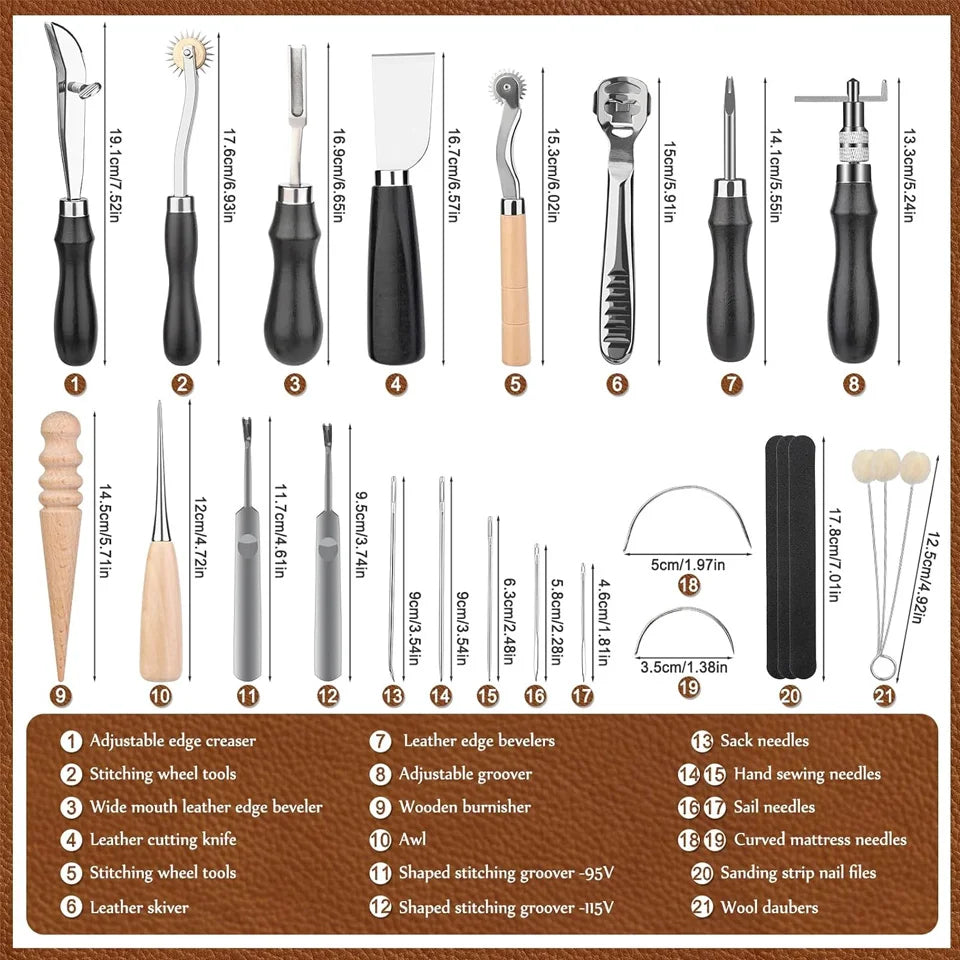 Leather Craft Tools Kit with Awl Stitching Punch Hole Sewing Needles/Stamping Repair Projects