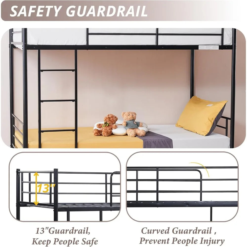 White Bunk Bed Twin Over Twin with 2 Storage Drawers, Metal Bunk Bed with Built-in Ladder