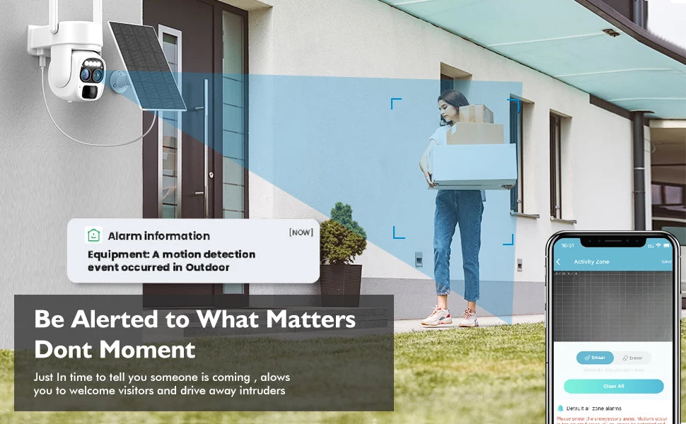 360-degree low power solar panel battery 5MP 2K FHD[10x zoom]2.4G WiFi with spotlight alarm, PTZ motion detection,CCTV