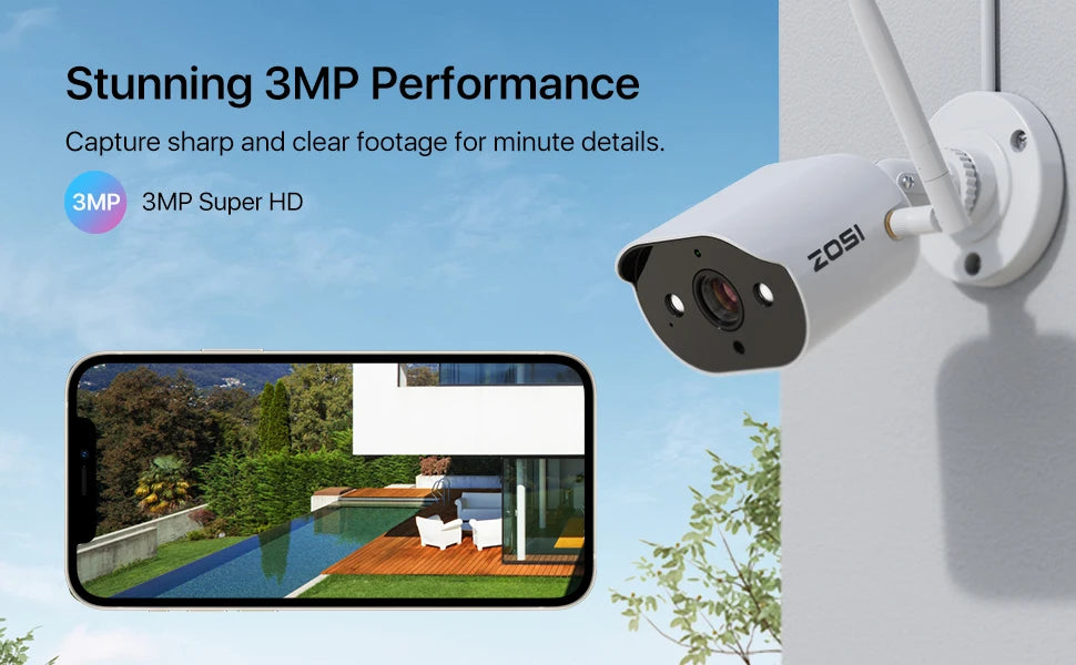 ZOSI WiFi Security Camera System 8CH 2K H265+ Wifi NVR 3MP Outdoor Waterproof CCTV Camera Wireless