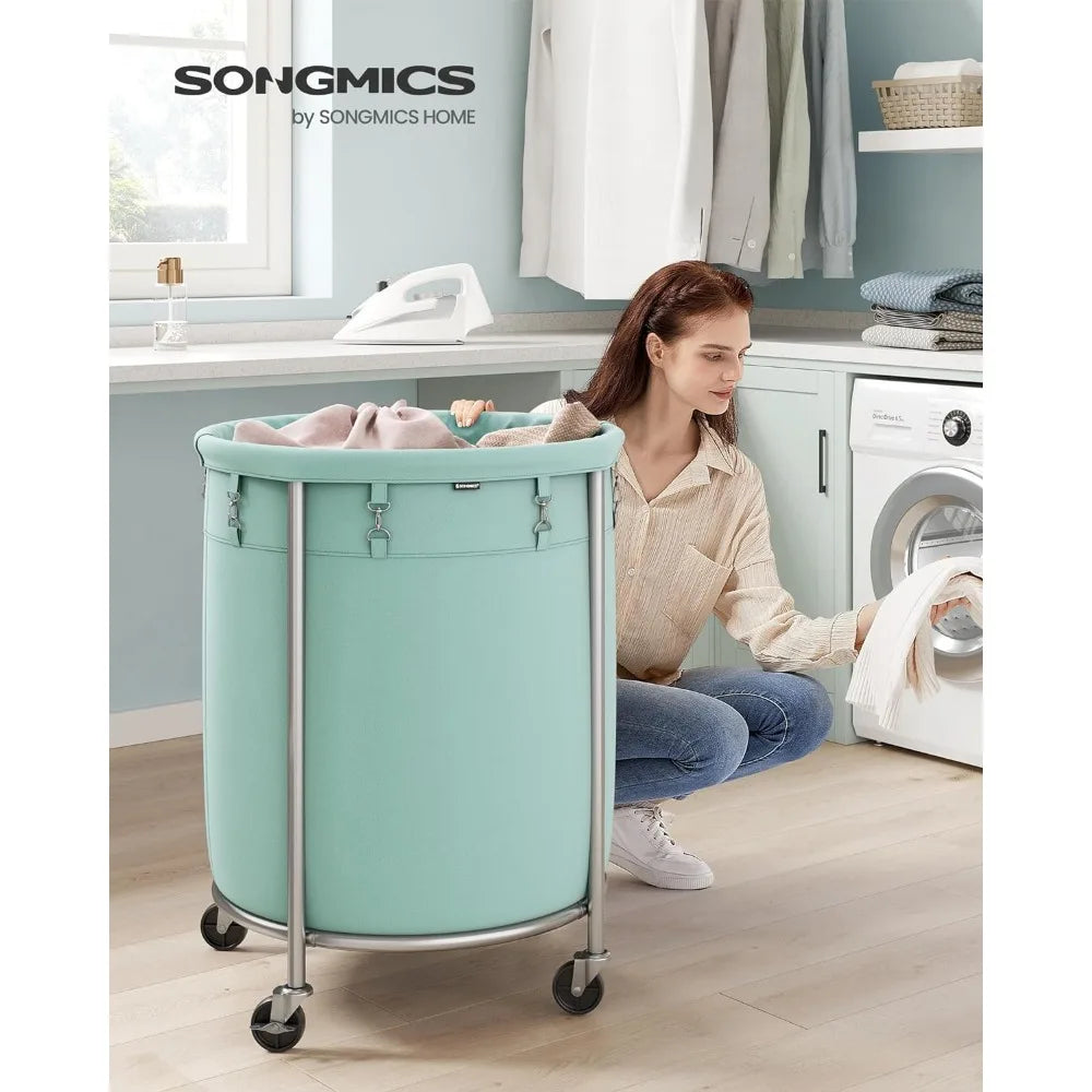 SONGMICS Laundry Basket with Wheels, Rolling Laundry Hamper, 29 Gal w/ Steel Frame and Removable Bag