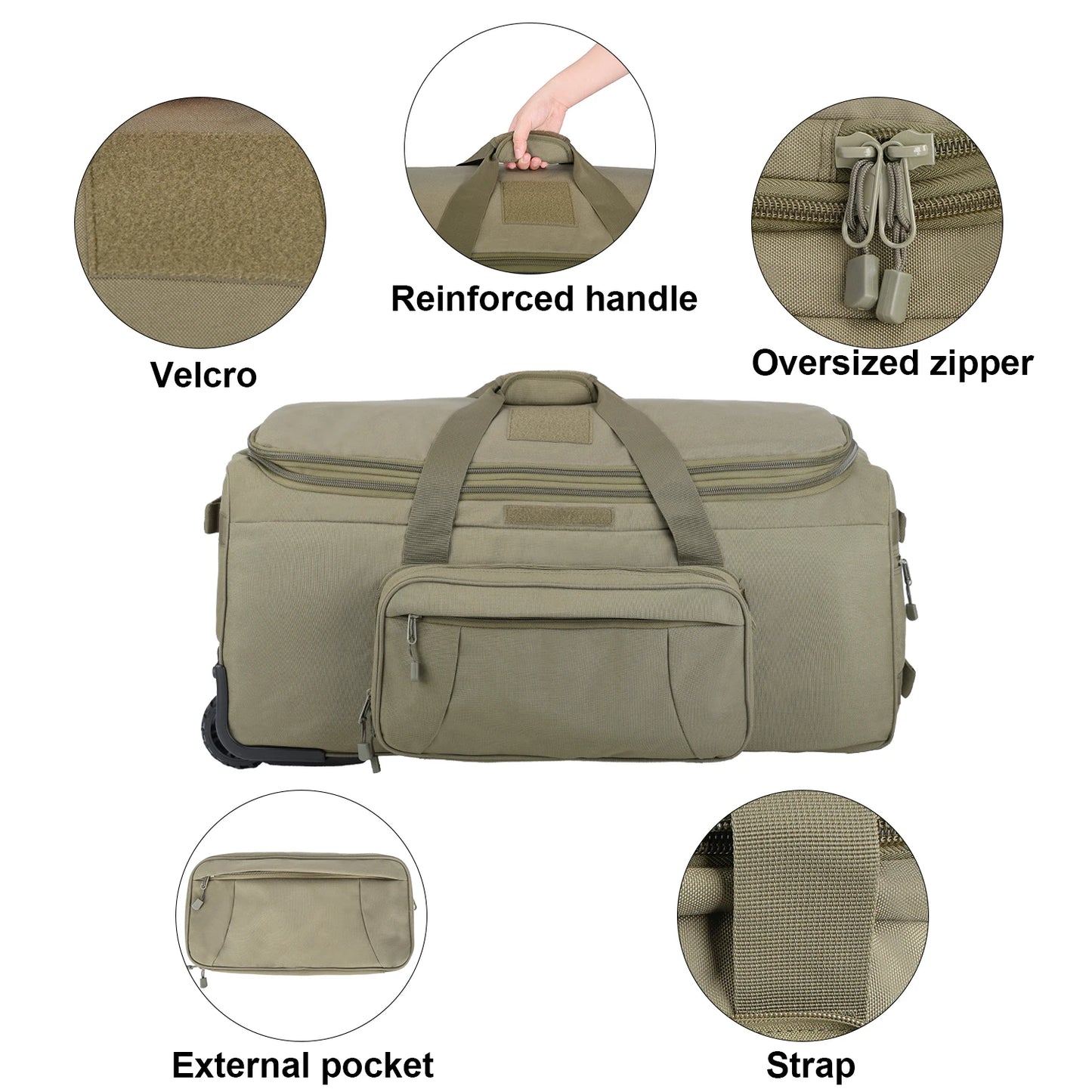 LQARMY 124L Outdoor Camping Travel Bag Large Trolley Case Waterproof Nylon Practical Travel Handbag