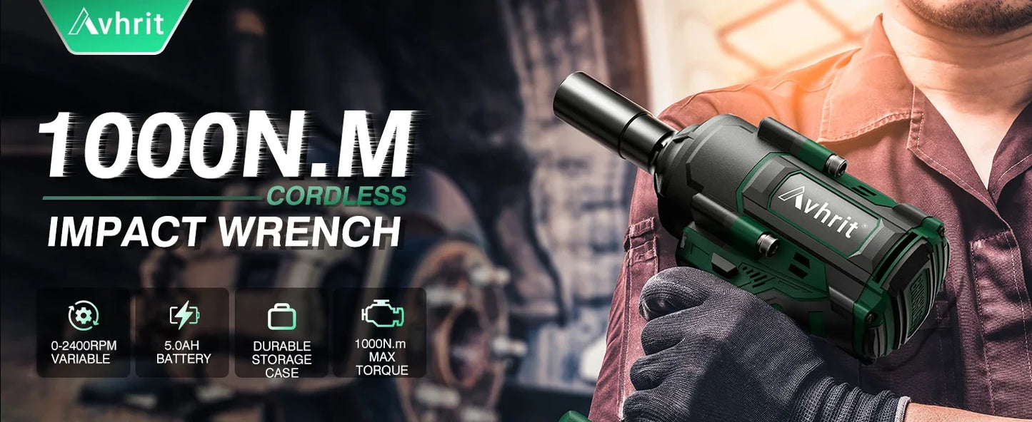 AVHRIT 1/2" Cordless Brushless Impact Wrench 1000Nm(738Ft-lbs) w/ 2x5.0Ah for Makita Power Tool Kit