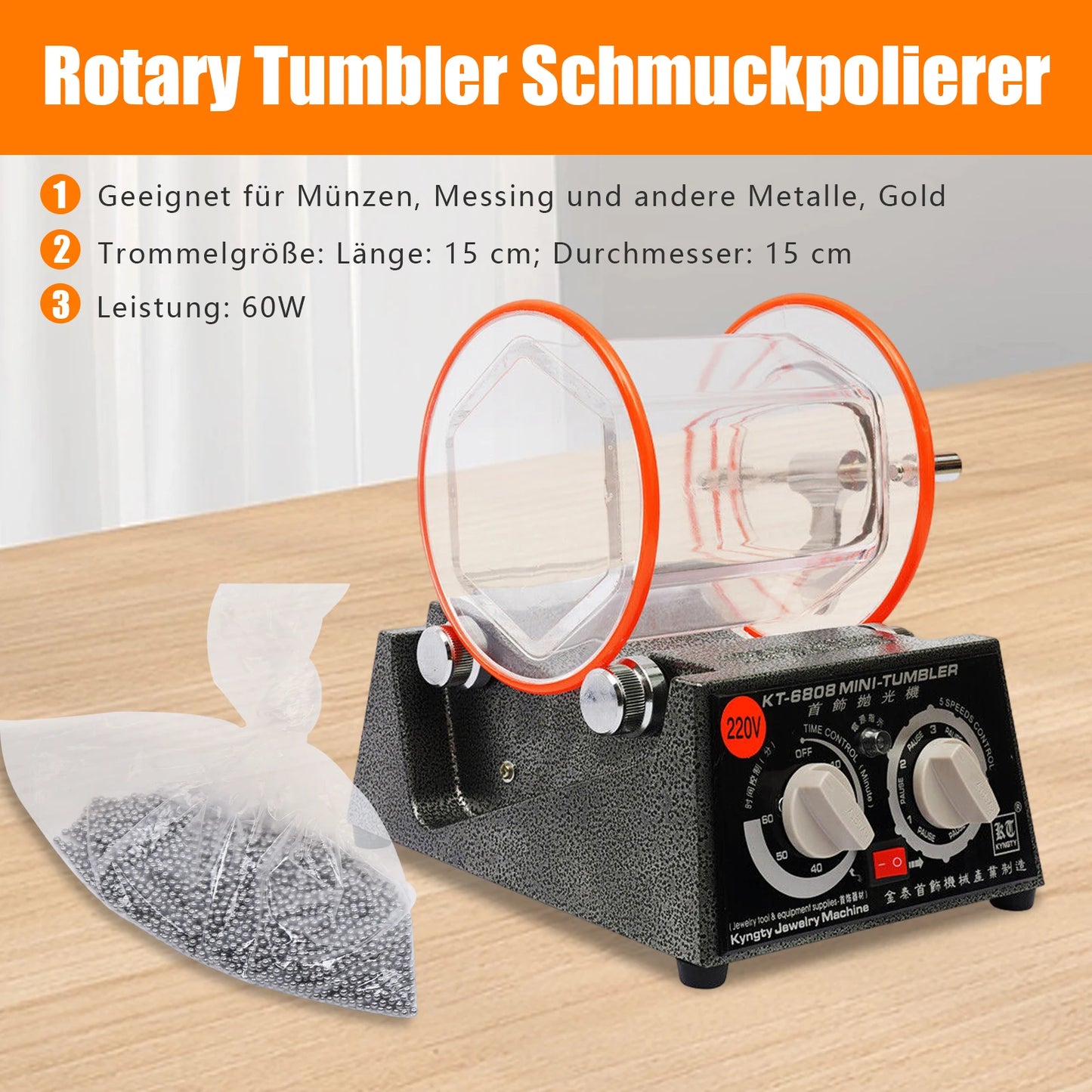 Rotary Tumbler Jewelry Polisher Machine Polishing Bead Finishing Machine 3KG 110V/220V