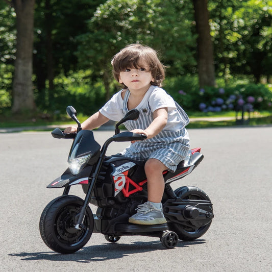 Electric Motorcycle, 6V Kids Motorcycle, Ride On Toy w/Training Wheels, LED Lights, Sounds & Music