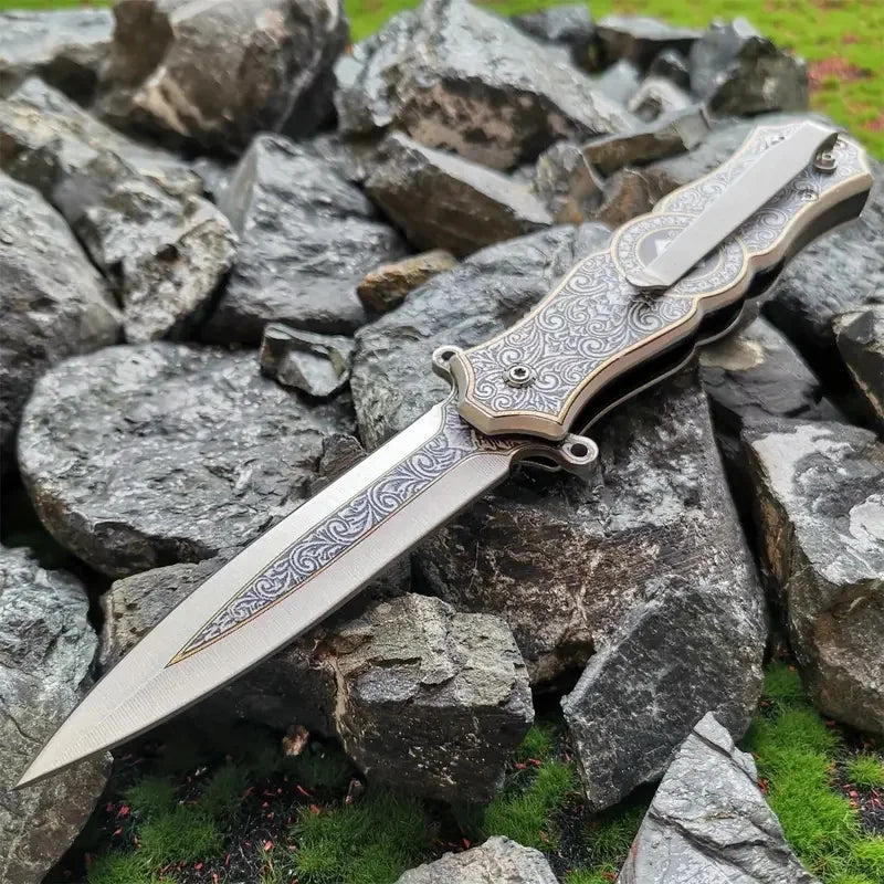 Blossom EDC Folding Pocket Knife 3D Chrysanthemum Design, Stainless Steel (4.7oz, 7.95")