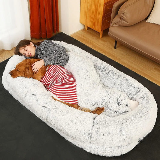 Human Dog Bed, 71"x45"x12" Orthopedic Washable Humans Size Dog Bed Fits People, Faux Fur Plush