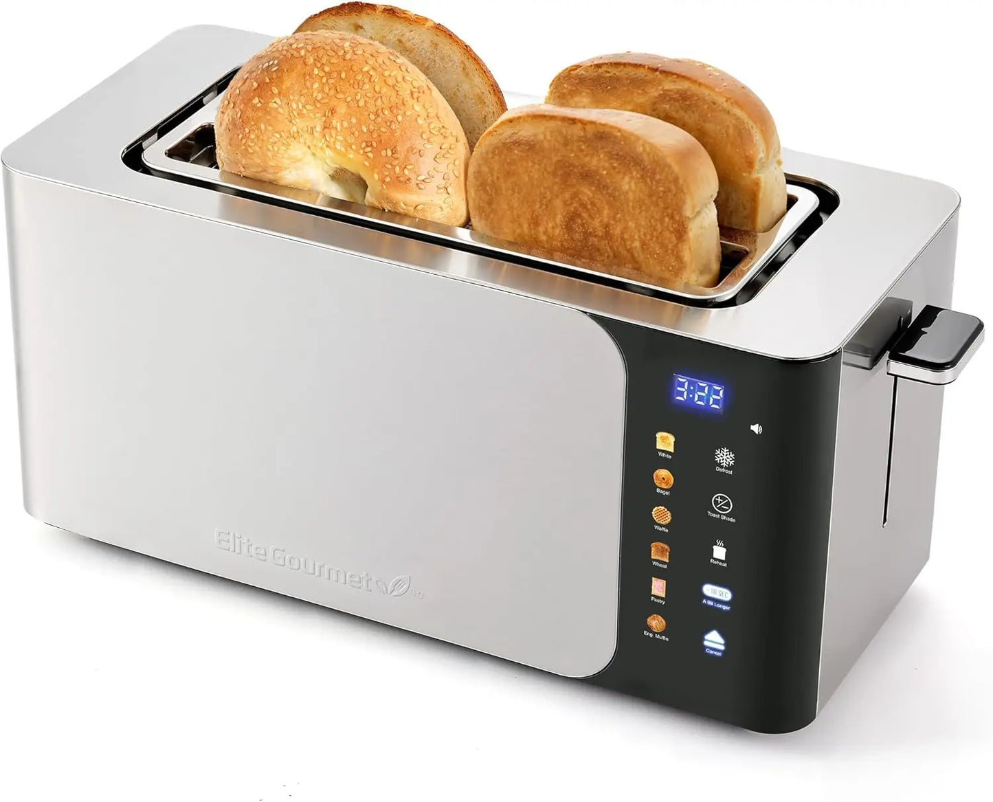 ECT5924D SmartToast Digital Long Slot 4 Slice Toaster 1.5” Wide Slots Bagel LED Touch Screen