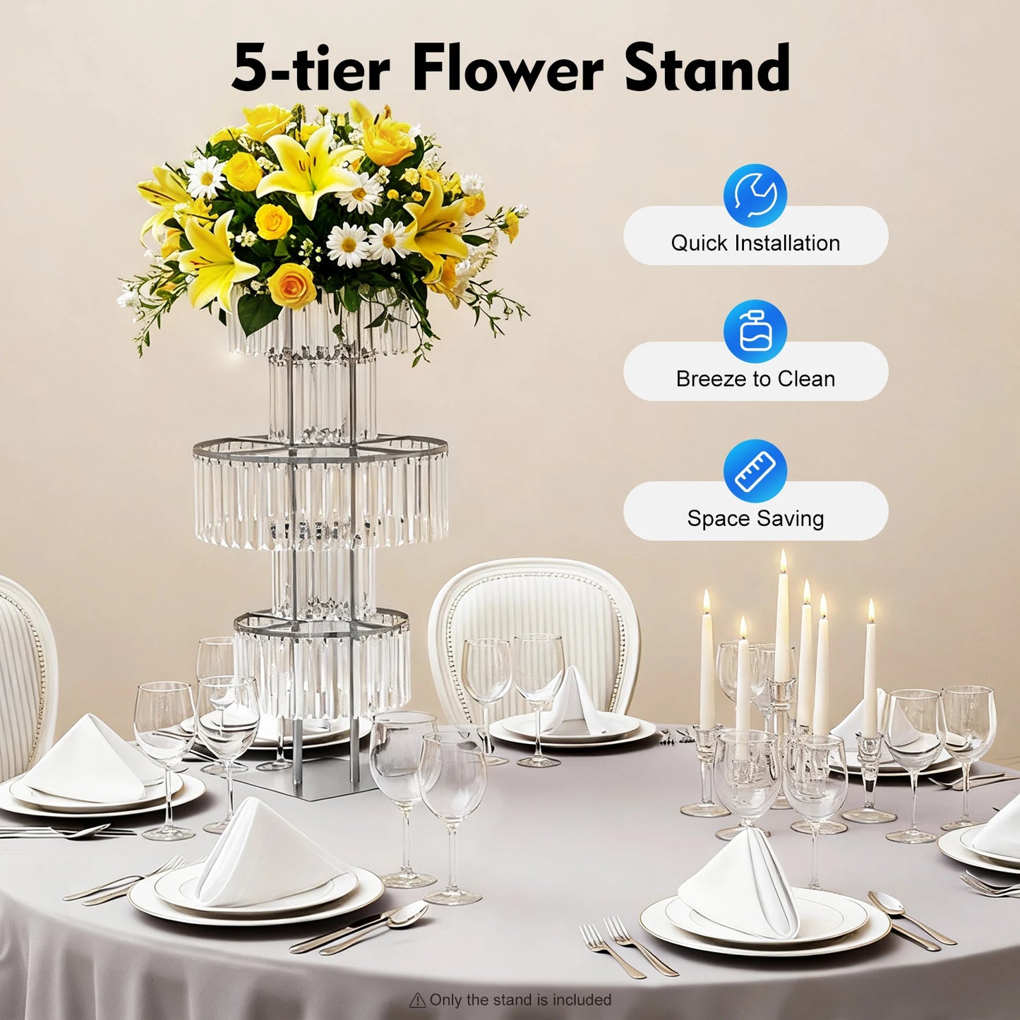 5 Tiers Gold/Silver Wedding Centerpieces Flower Stand Vase Centerpiece Acrylic Flower Stand
