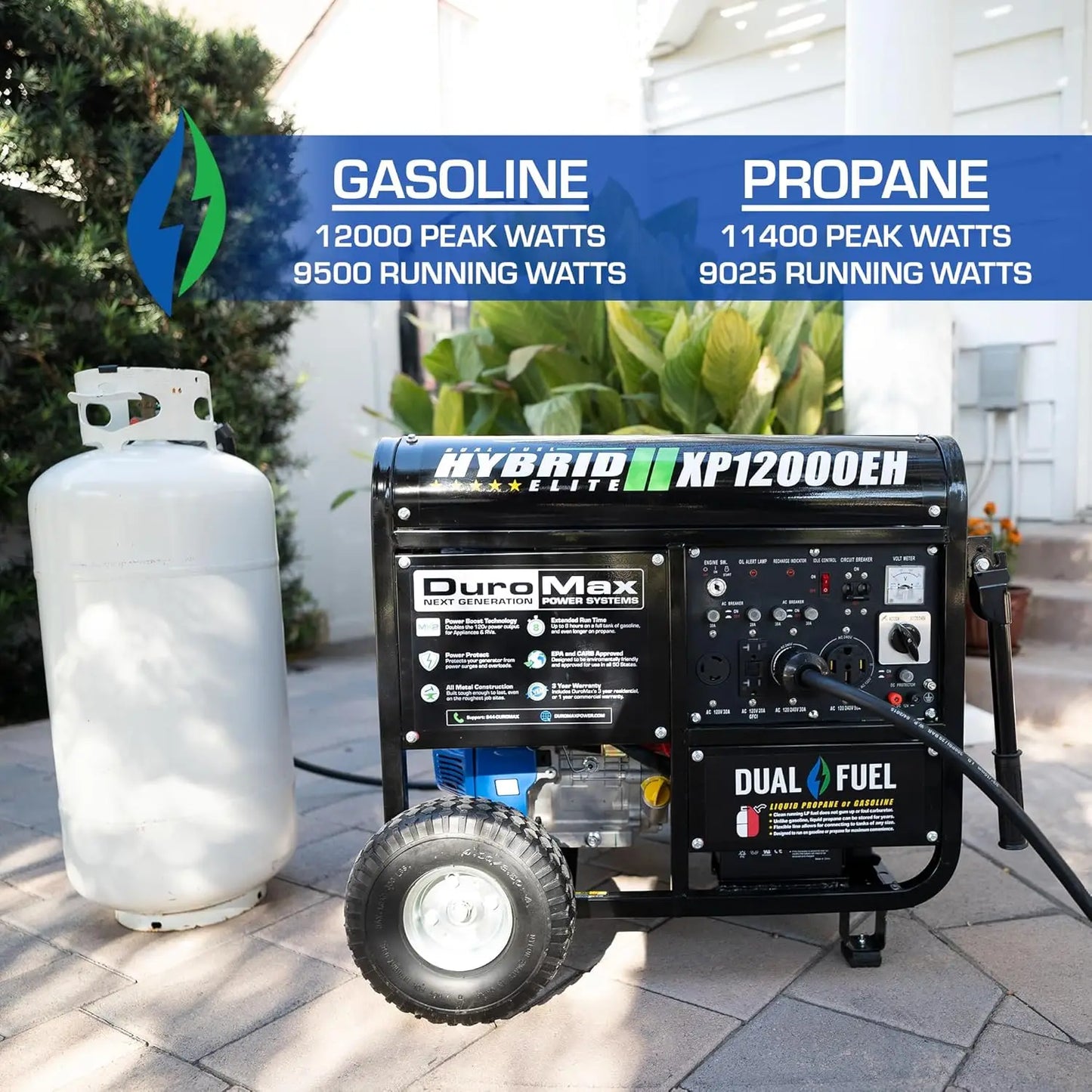 Generator-12000 Watt Gas or Propane Powered Home Back Up & RV Ready, 50 State Approved Dual Fuel