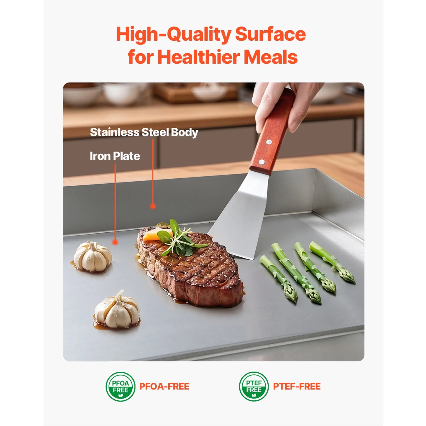 SucceBuy Commercial Electric Griddle 50-300°C Adjustable Temp Control, Stainless Steel Countertop