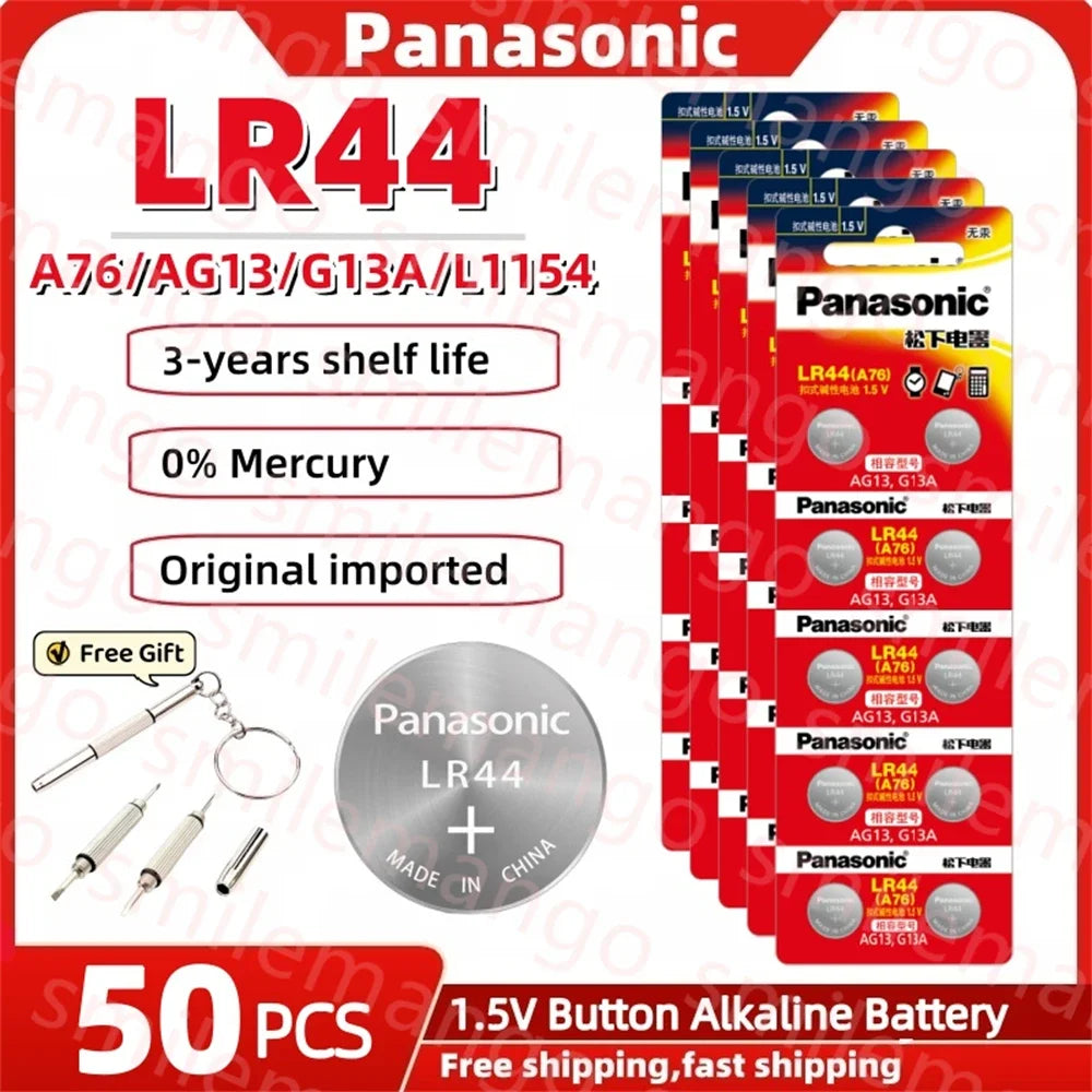 Panasonic 10-100PCS Alkaline Battery LR44 A76 AG13 LR1154 SR44 GP76 1.5V