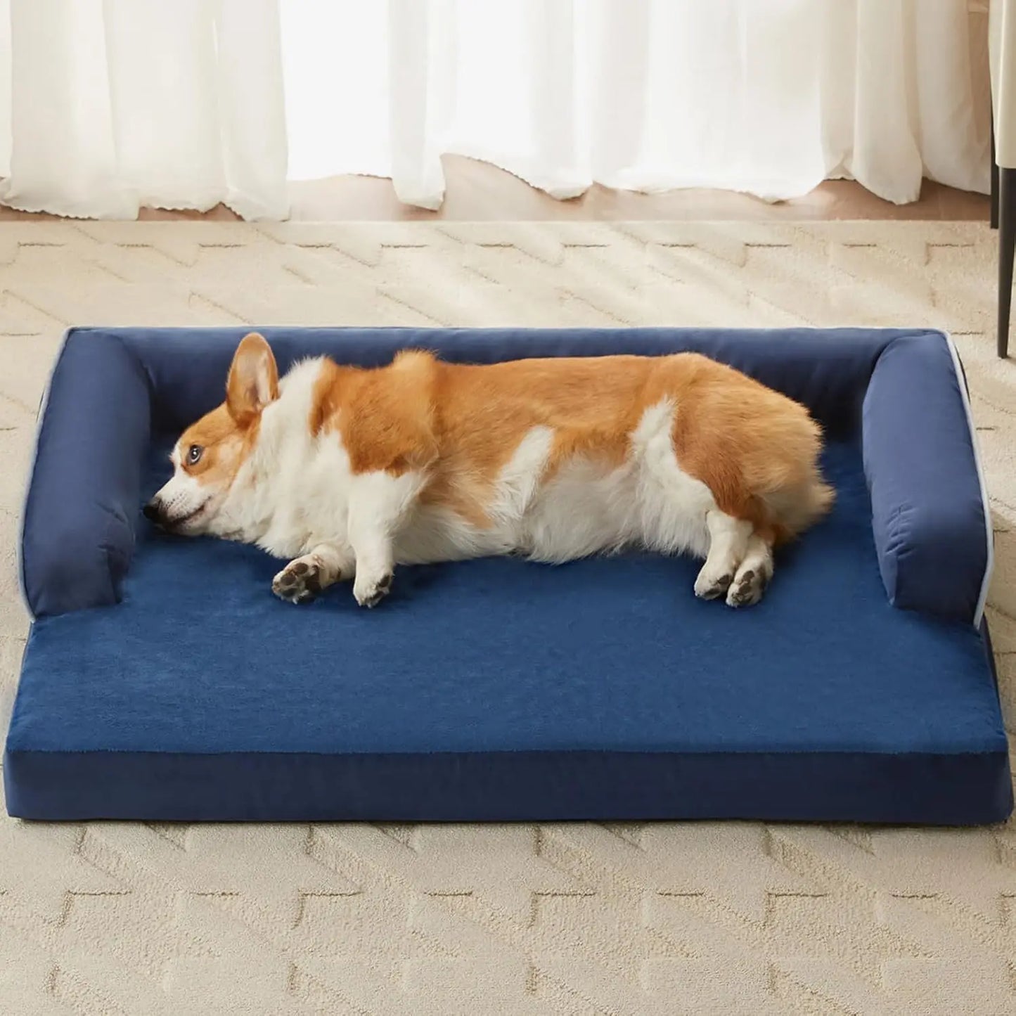 Large Sized Dog Bed with Sides, Removable Pillow Cover and Anti-Slip Bottom, Washable Couch, Large