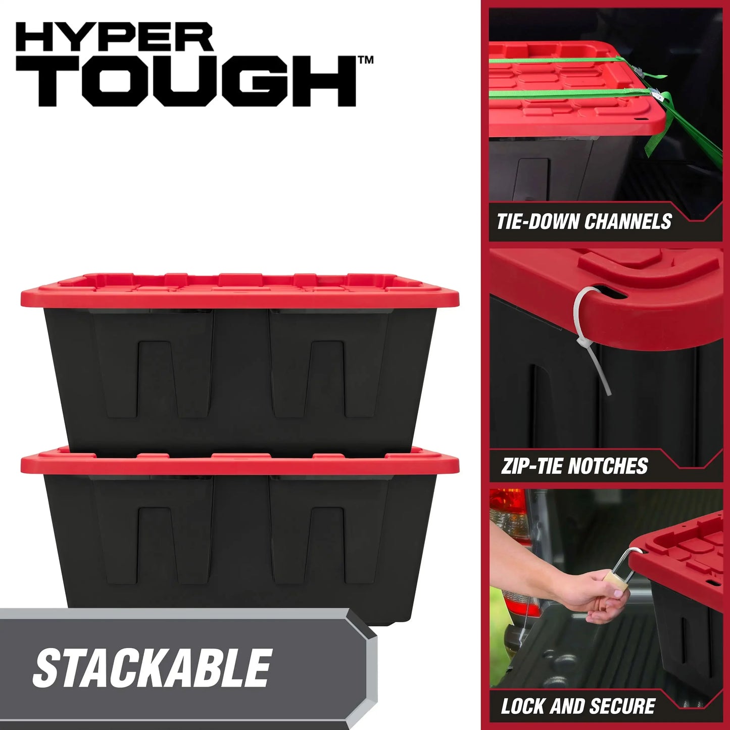 (2 pack) Hyper Tough Extra Large Storage Bin, 40 Gallon Plastic Storage Container with Snap-On Lid