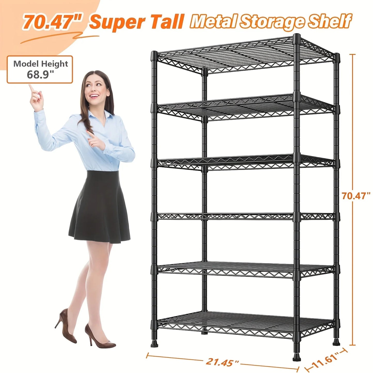 70 Extra-Tall Metal Storage Rack-Heavy-Duty 6-Wire Shelving Unit with Adjustable Shelves