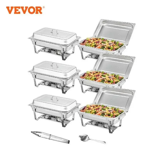 VEVOR 8QT Chafing Dish 2/4/6 Packs w/Buffet Catering Warmer Server Folding Stand Fuel Holder Tray