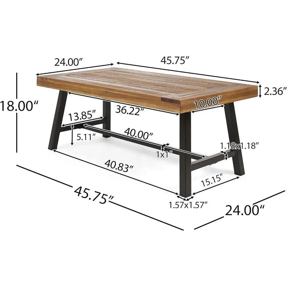 Carlisle Outdoor Acacia Wood Coffee Table, Sandblast/Rustic Metal Used