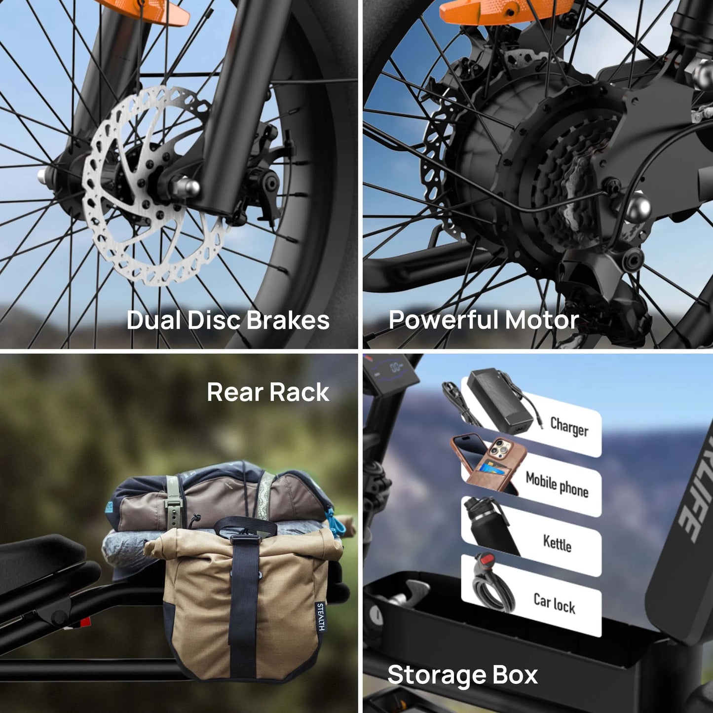 Peak 1500W Electric Mountain Bike w/48V 15.6Ah Removable Battery/28MPH 100 Mile Range, 20" X 4" Tire
