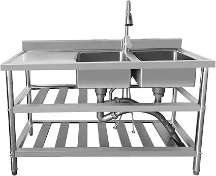 304 Stainless Steel Sink 2 Compartment Free Standing Utility Sink Commercial Restaurant Kitchen Sink