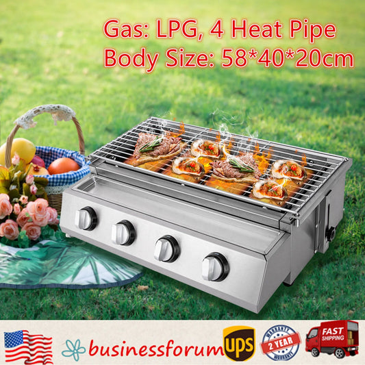 Outdoor Cooking Commercial Gas BBQ Grill W/ Stainless Steel Griddle 4 Burners