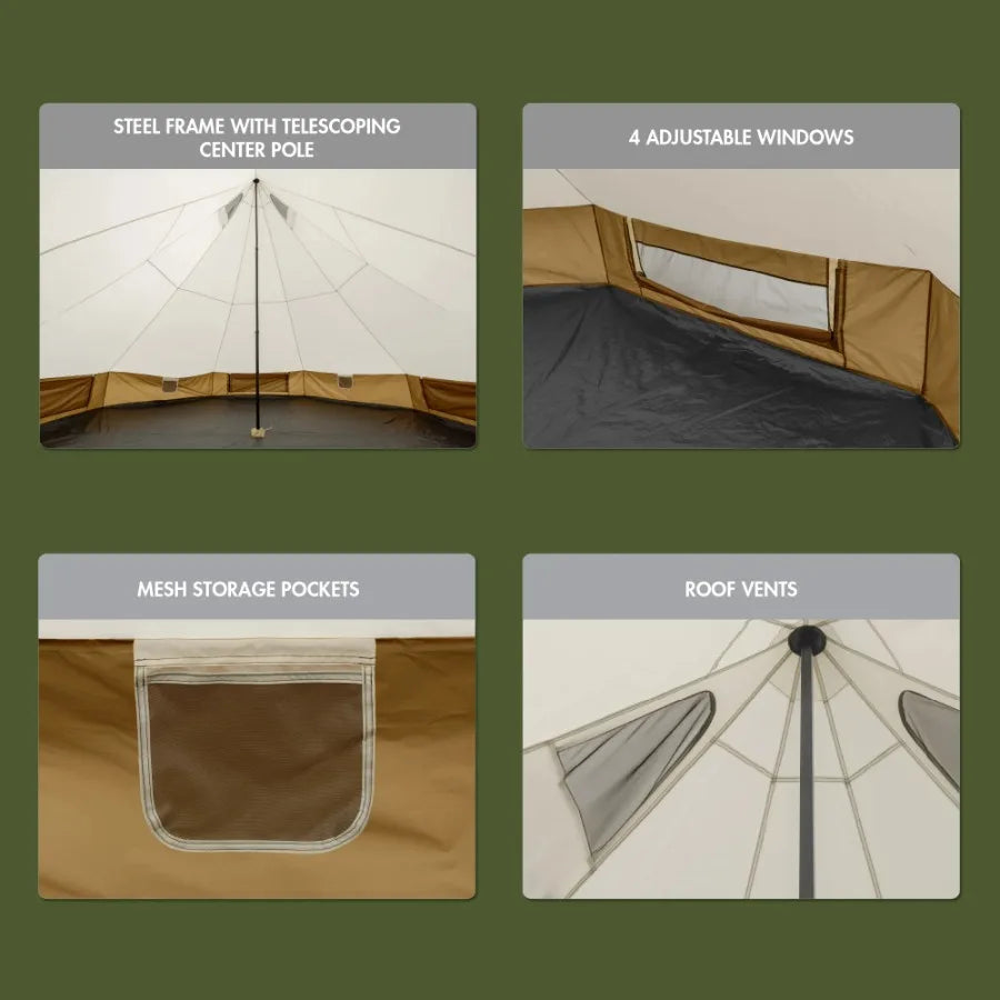 Ozark Trail 15' x 15' 8-Person Glamping Bell Tent with String Lights, 22.57 lbs -YURT