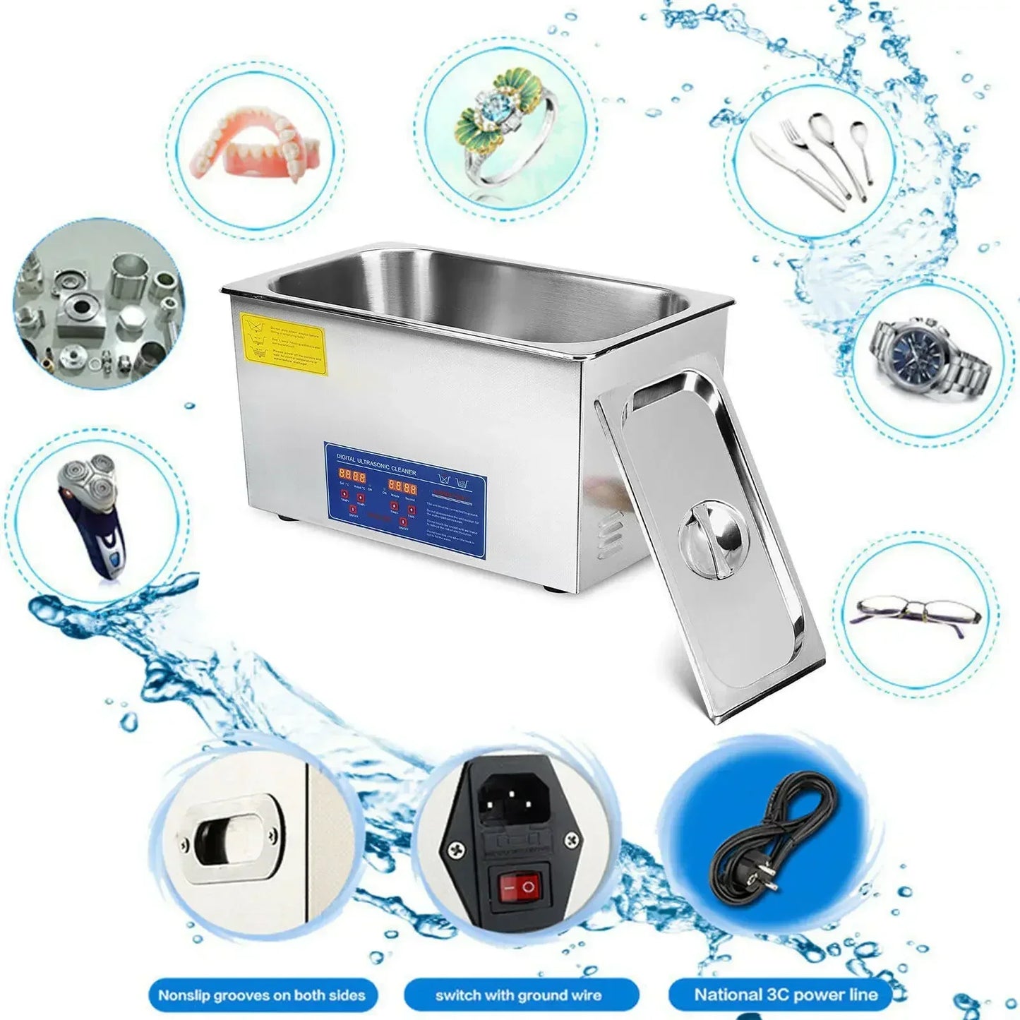 VEVOR 2L 3L 6L 10L 15L 22L 30L Ultrasonic Cleaner Digital Timer Stainless Steel Bath Jewelry Glasses Watch