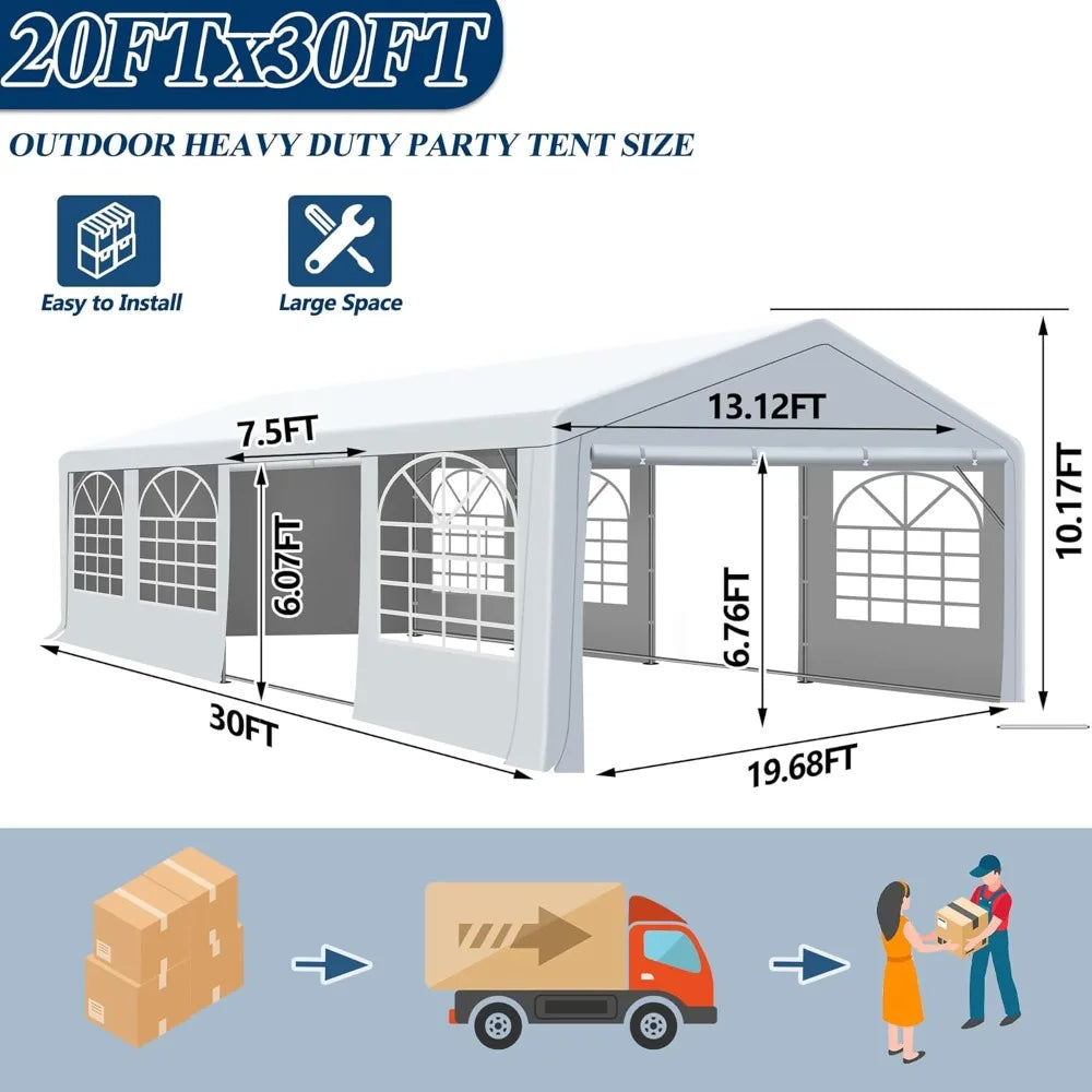 Outdoor Canopy Party Tent, 20'X30' Patio Party Tent w/Sides and 4 Sandbags, Heavy Duty Steel Frame