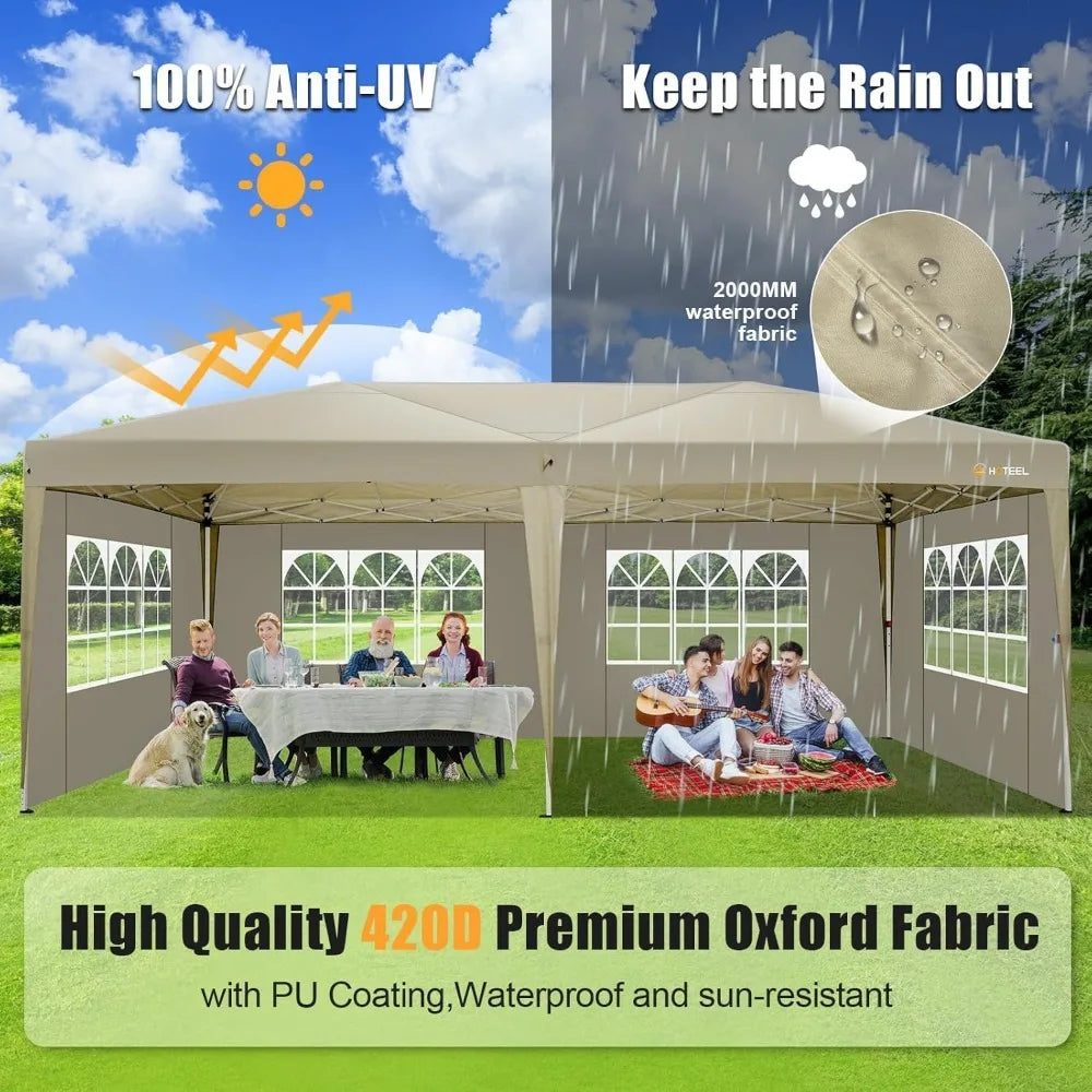 HOTEEL 10x20 Up Canopy Tents Outdoor Tent w/6 Sidewalls & 8 Rods & Carry Bag