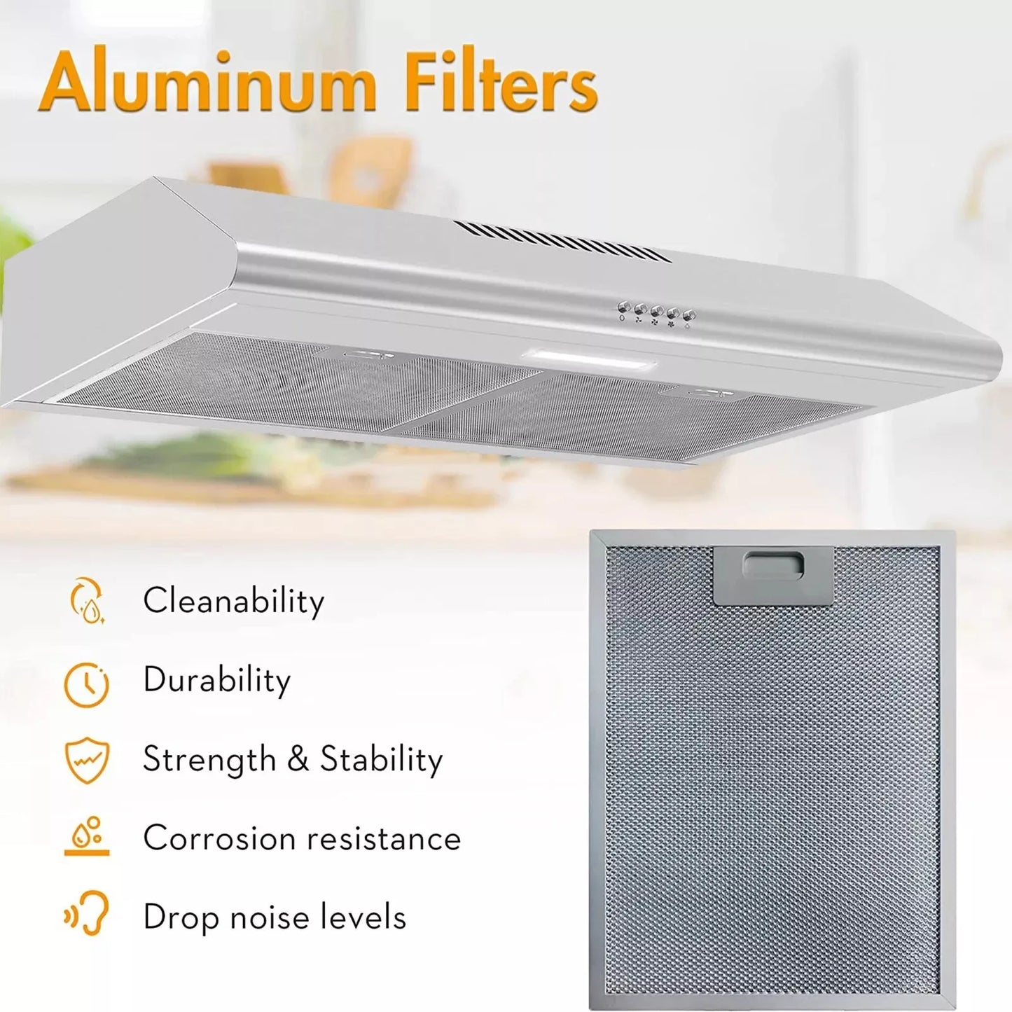 30 inch Kitchen Under Cabinet Stainless Steel 250CFM Carbon Filter Range Hood