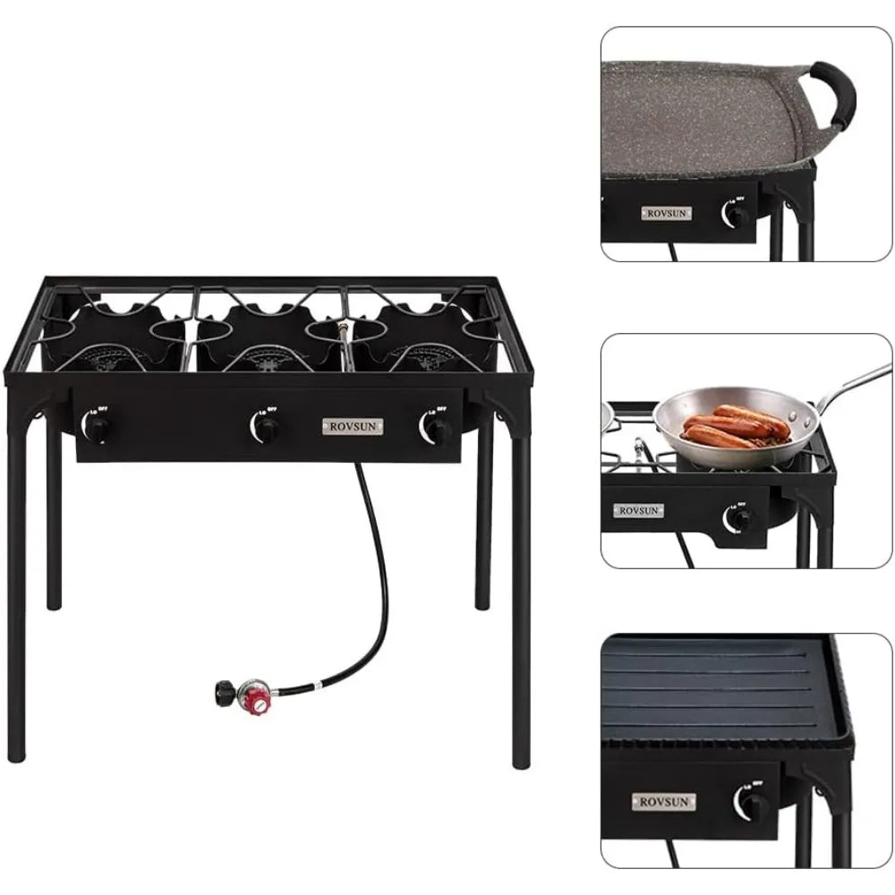 ROVSUN 3 Burner Outdoor Propane Gas Stove with Regulator, High Pressure 225,000 BTU