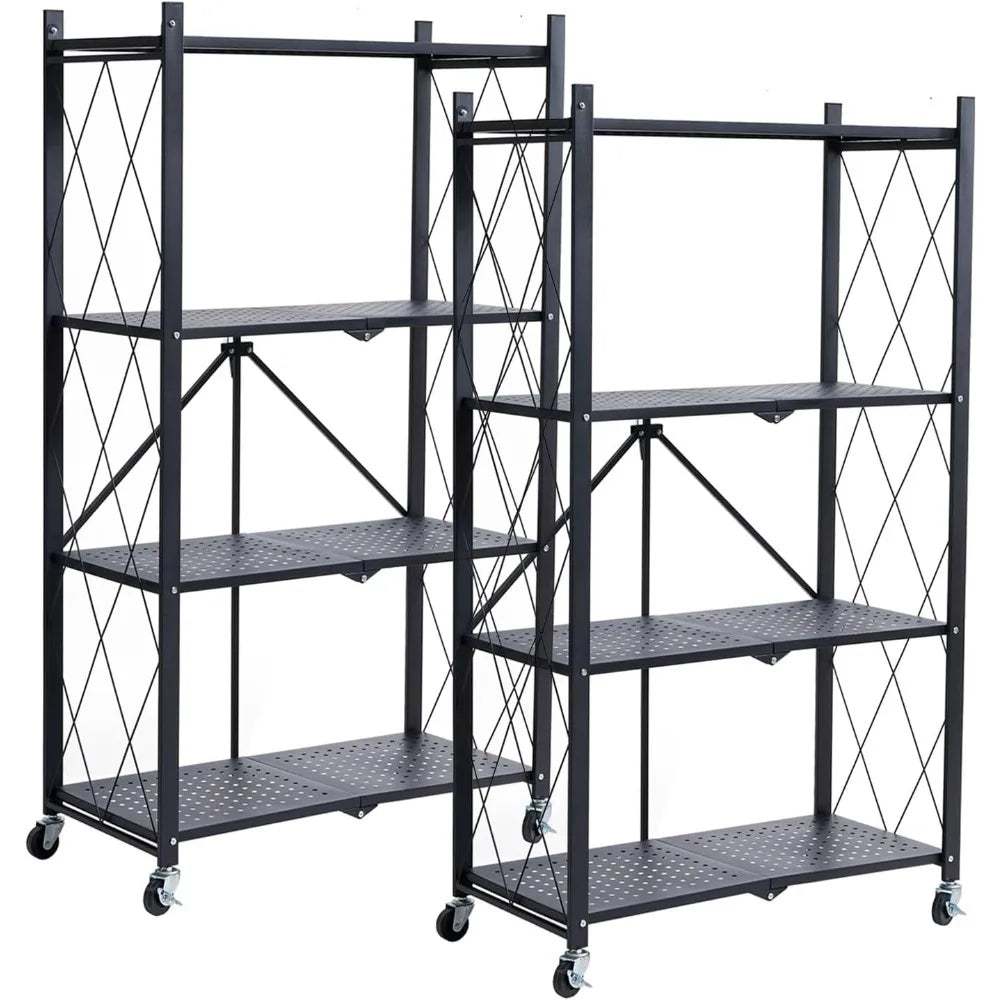 BRIAN & DANY Metal Storage Shelves - 4 Tier Shelving Unit, Folding Display Shelf Racks No Assembly