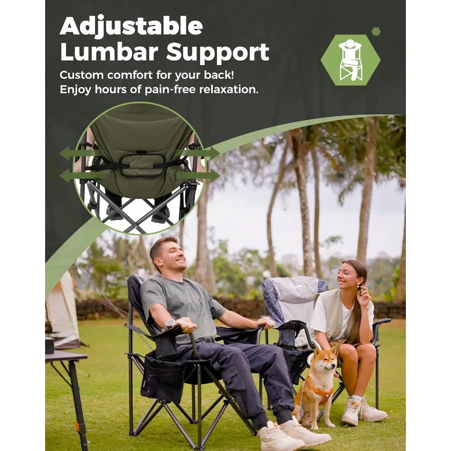 KING CAMP Oversized Folding Chair Heavy Duty 450 LBS w/Lumbar Padded Seat Cup Holder/Cooler Bag