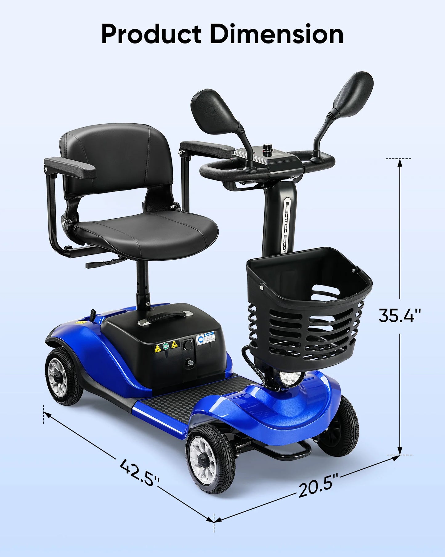 4 Wheels Mobility Scooter Foldable Electric Car Power Wheelchair w/Light Basket Collapsible Compact