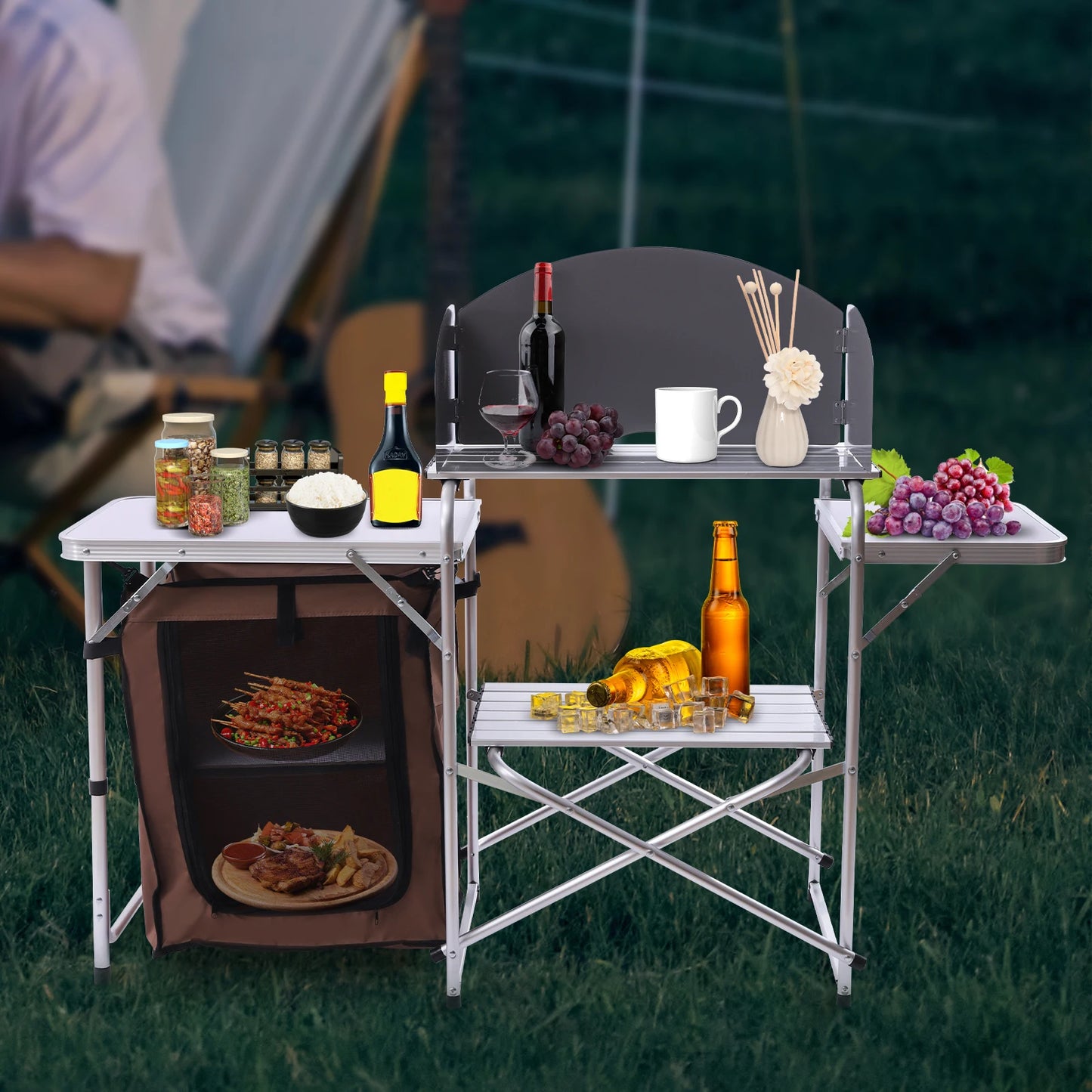 Camping Kitchen Table Folding Grill Table Portable Outdoor Grill Station Cooking Table