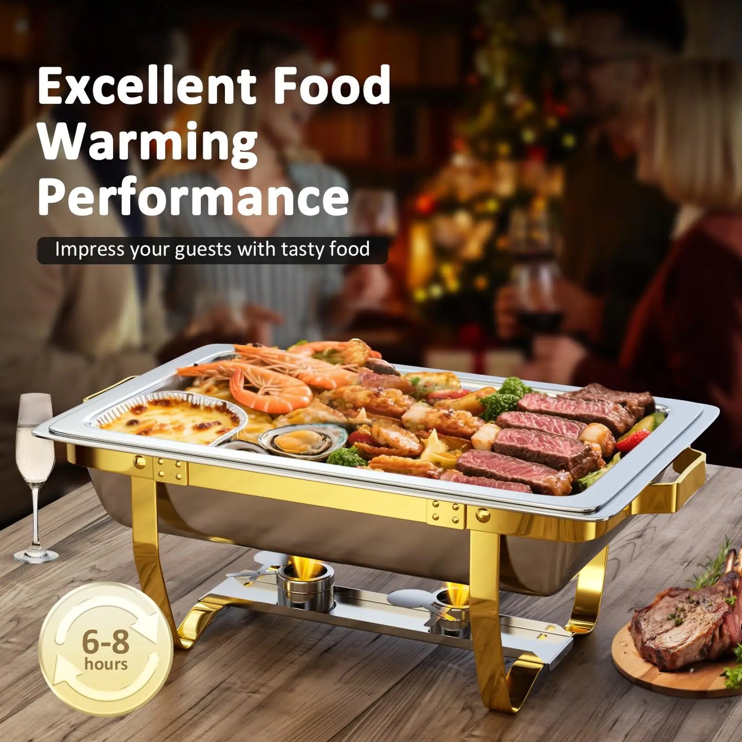 Chafing Dishes for Buffet 4 Pack 7pan, 9QT [Elegant Gold and Silver Colors] Stainless Steel Durable