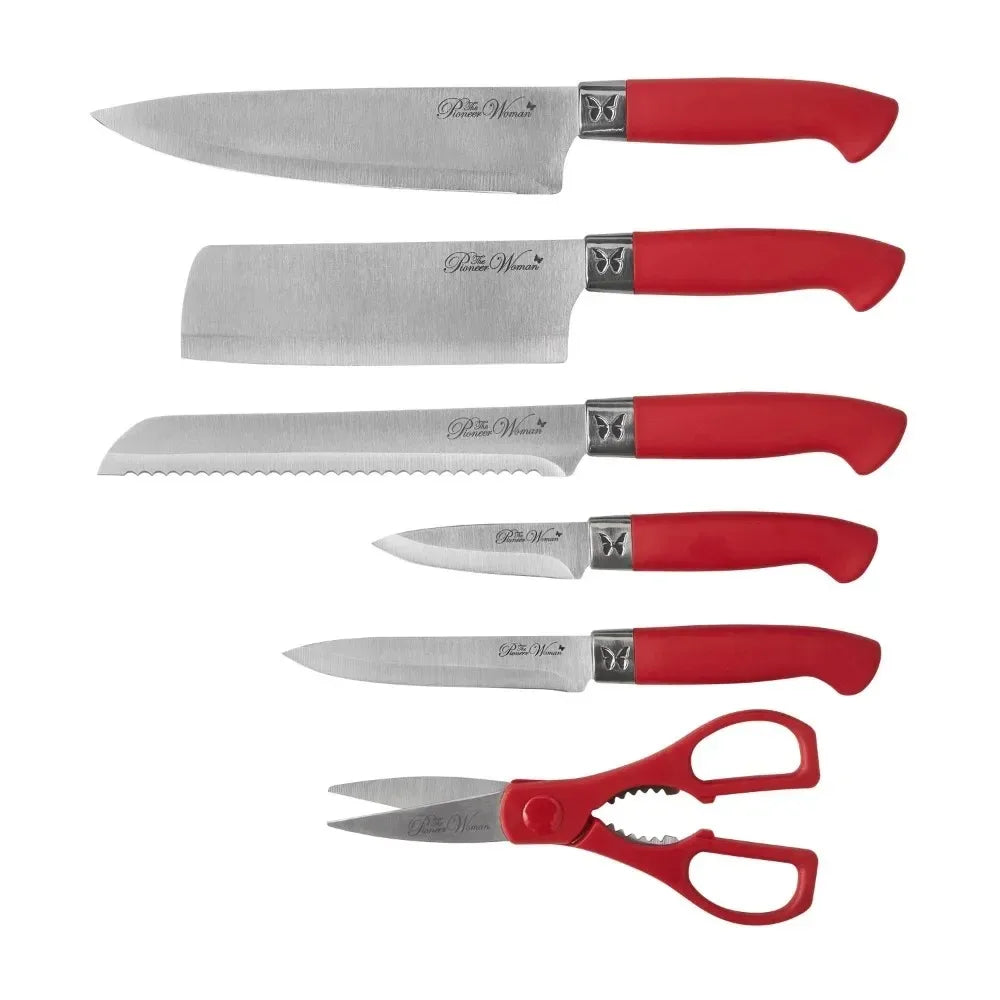 11-Piece Stainless Steel Knife Block Set, Red Versatile - My Store