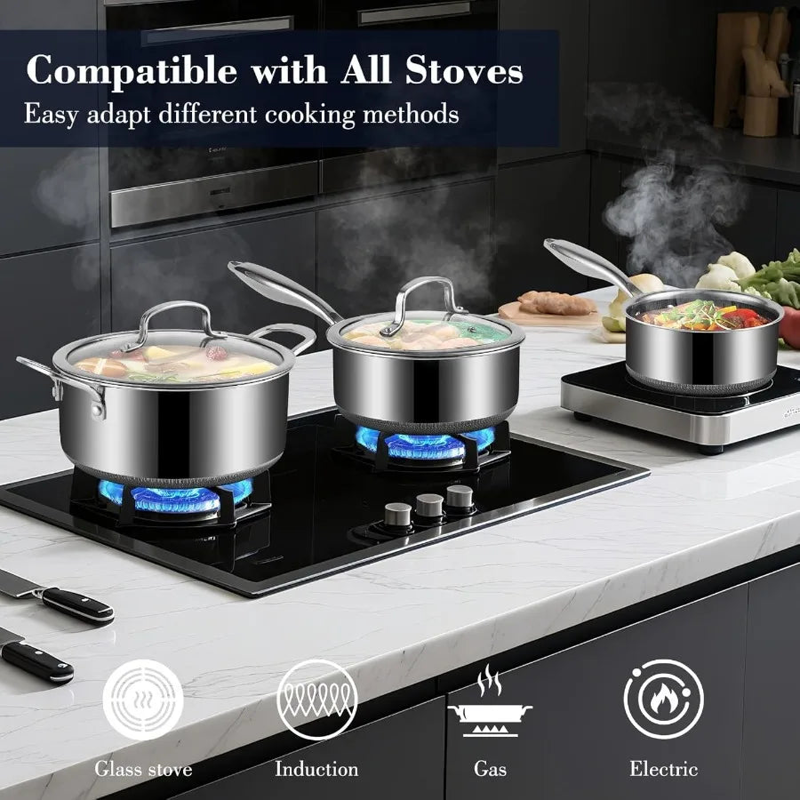 TriPly Stainless Steel Stock Pot 5 Quart Pot with Lid Non Stick Pots Induction Ready with Lids