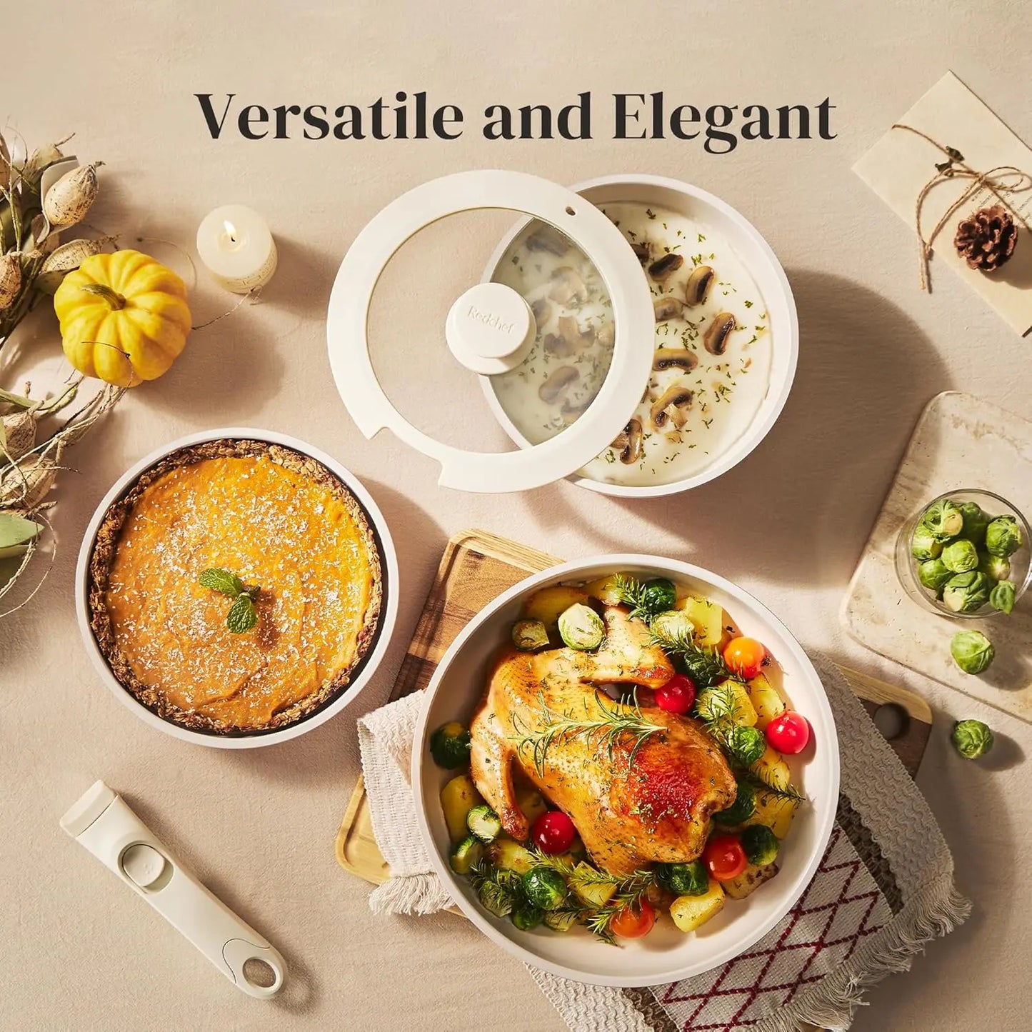 Nonstick Ceramic Cookware Set with Detachable Handle, 16-Piece Oven Safe Pots and Pans