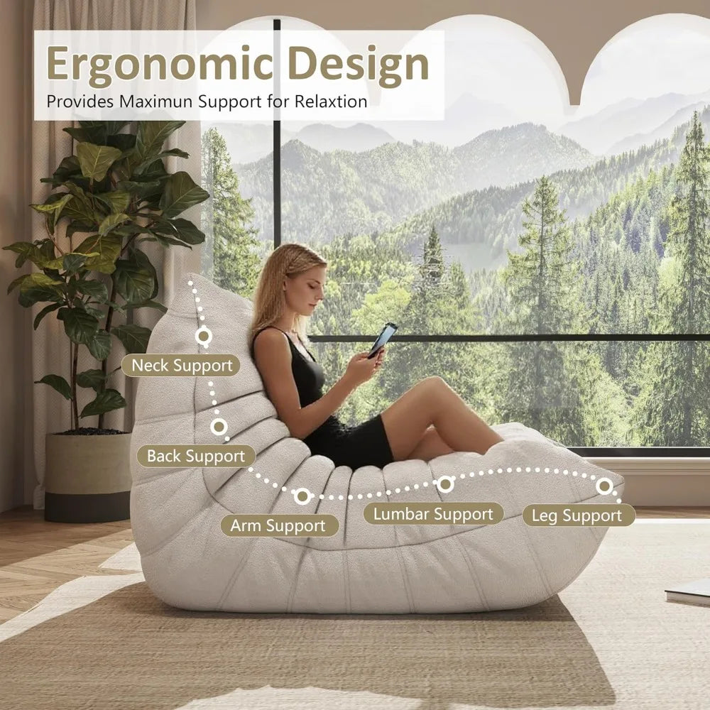 "Large Memory Foam Bean Bag Chair for Adult Living Rooms and Cozy Fireside Seating"