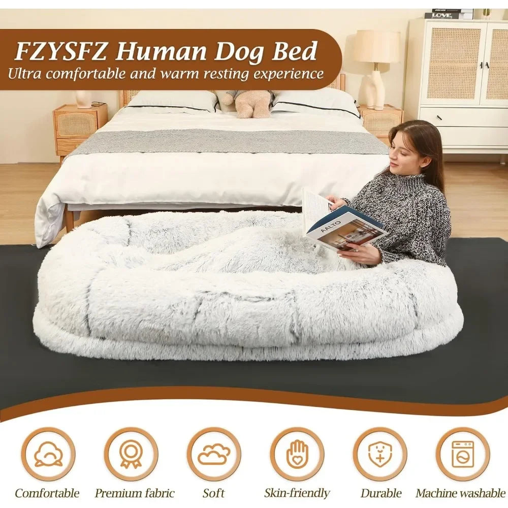 FZYSFZ Washable Humans Size Dog Bed Fits People and Pets, Faux Fur Plush