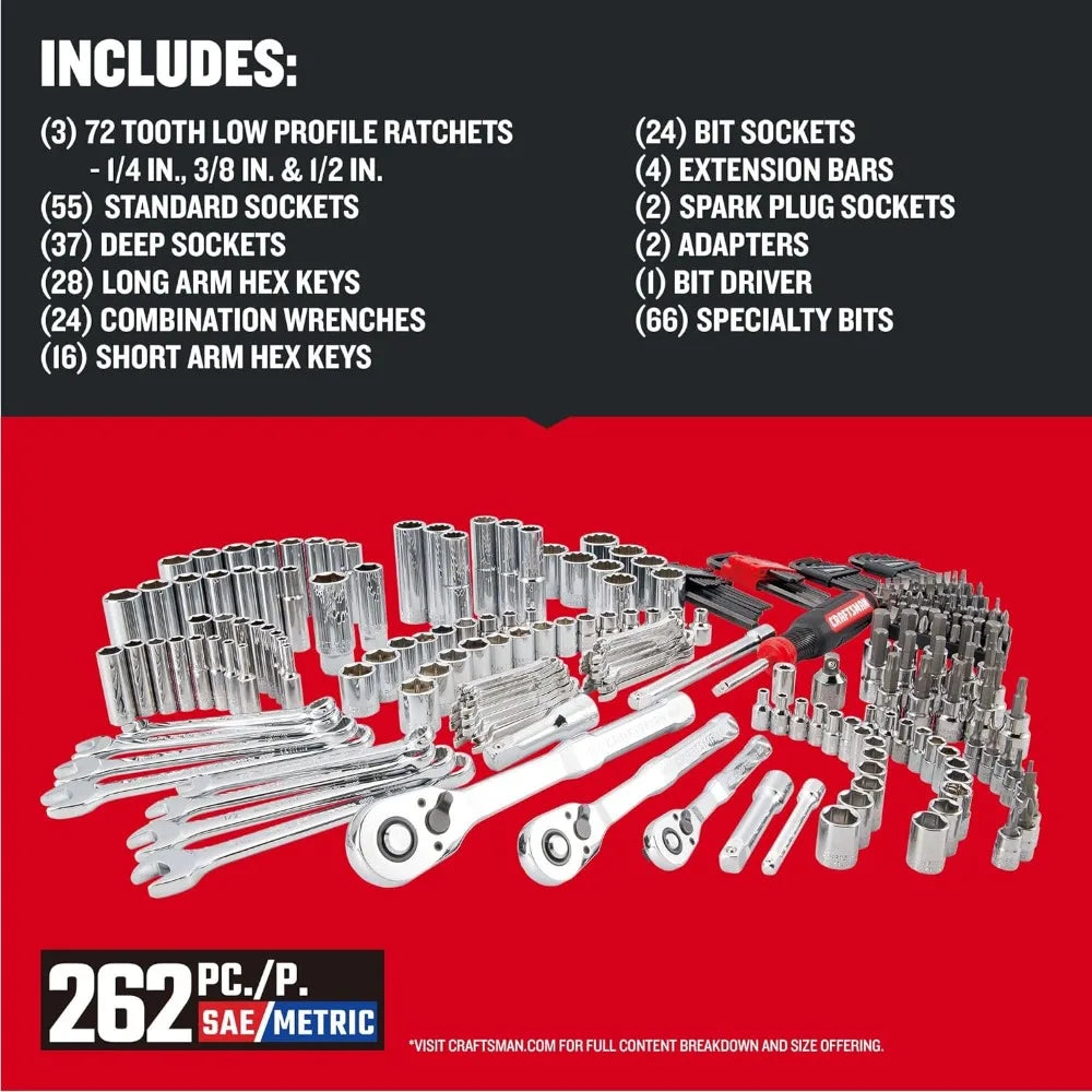 262-Piece Mechanic Tool Set Master Socket Set with 3-Drawer VERSASTACK Tool Box SAE/Metric