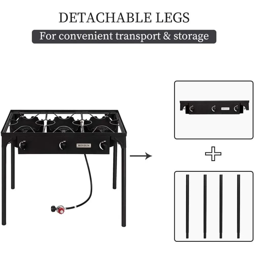 ROVSUN 3 Burner Outdoor Propane Gas Stove with Regulator, High Pressure 225,000 BTU