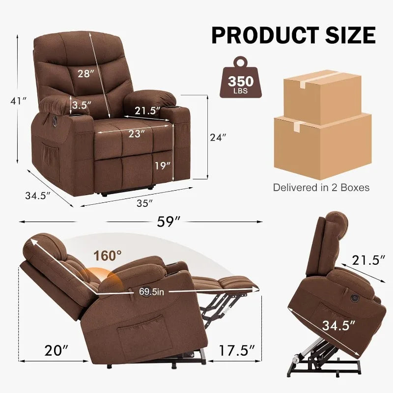 Power Lift Recliner Chair for Elderly, Plush Fabric Electric Recliner w/Heated & Vibration Massage