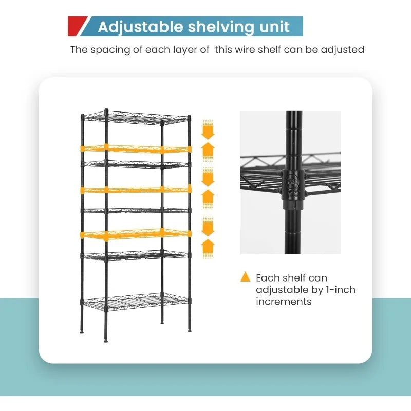 Storage Shelves 2100Lbs Capacity, 6-Shelf on Casters 48" L×18" W×72" H Commercial Wire Shelving Unit