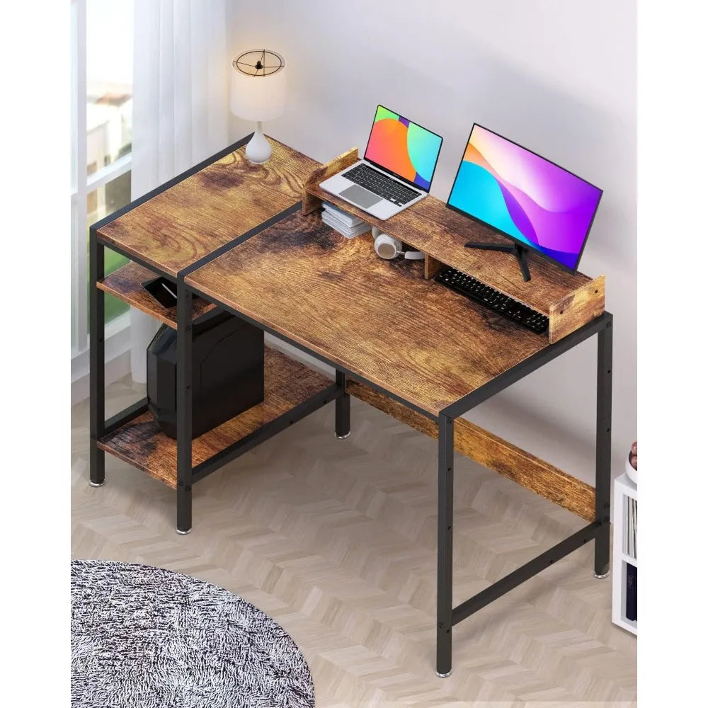 ANGDUO Computer Desk - 39” Gaming Desk, Home Office w/ Storage, Small Desk w/Monitor Stand