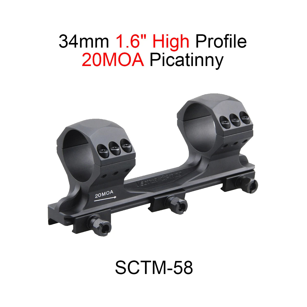 Vector Optics X-ACCU 30/34mm One Piece Dovetail & Picatinny Rings Mount 0/20 MOA Type
