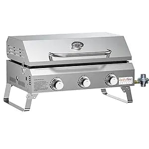 Flat Top Gas Griddle with Foldable Legs, 3-Burner Stainless Steel Propane Gas Grill Griddle