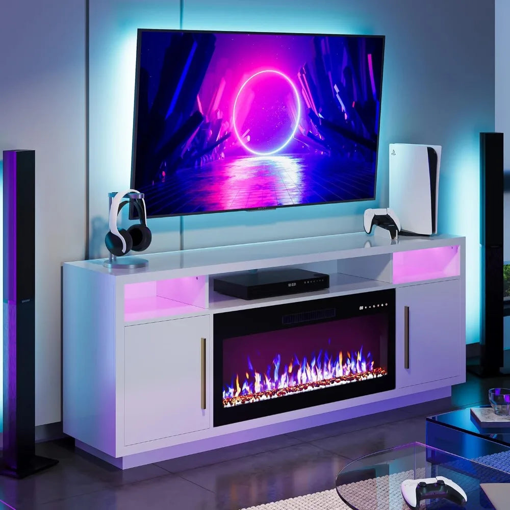 70" Fireplace TV's Up to 75", LED Light Entertainment Center w/36" Electric Fireplace Heater