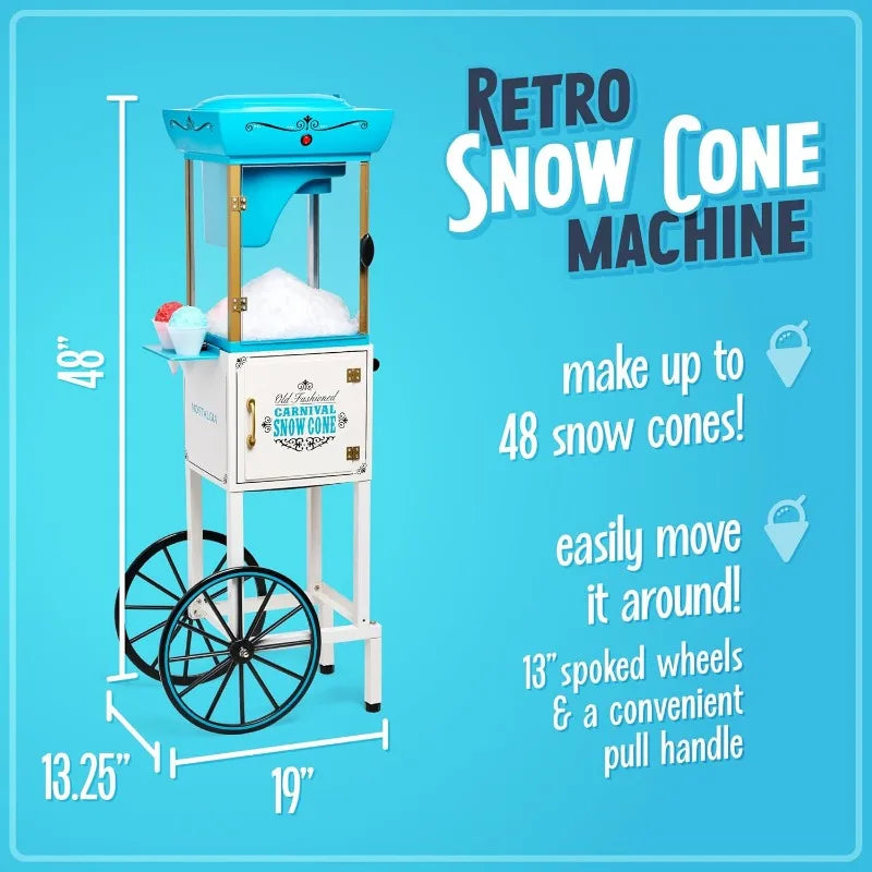 Nostalgia Snow Cone Shaved Ice Machine Retro Cart Slushie Machine Makes 48 Icy Treats W/Metal Scoop